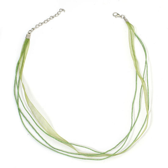 Image de 20 Pièces Collier Multirang en Organza Cordon de Cire de Ruban Couleur Olivacé, 43cm Long