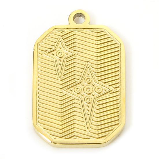 Изображение 1 Piece Vacuum Plating 304 Stainless Steel Geometric Charms Gold Plated Rectangle Star 17mm x 11mm