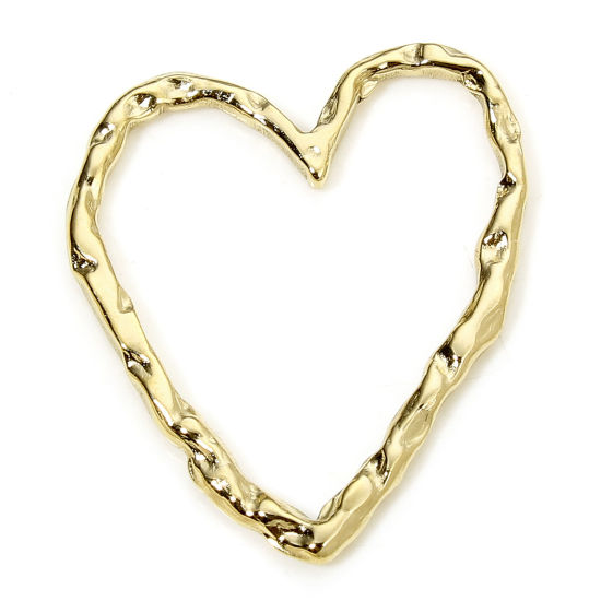Picture of 1 Piece Vacuum Plating 304 Stainless Steel Valentine's Day Charms Gold Plated Heart Ripple 30mm x 25mm