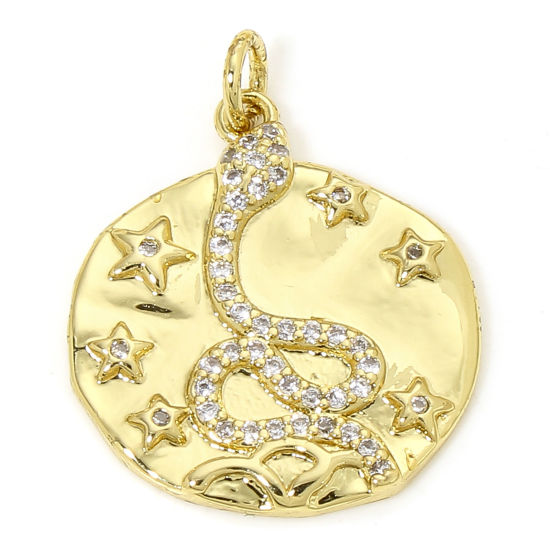 Bild von 1 Piece Eco-friendly Brass Charms 18K Real Gold Plated Snake Animal Star Micro Pave Clear Cubic Zirconia 26mm x 20.5mm