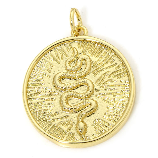 Bild von 1 Piece Eco-friendly Brass Charms 18K Real Gold Plated Snake Animal Micro Pave Clear Cubic Zirconia 25mm x 20mm