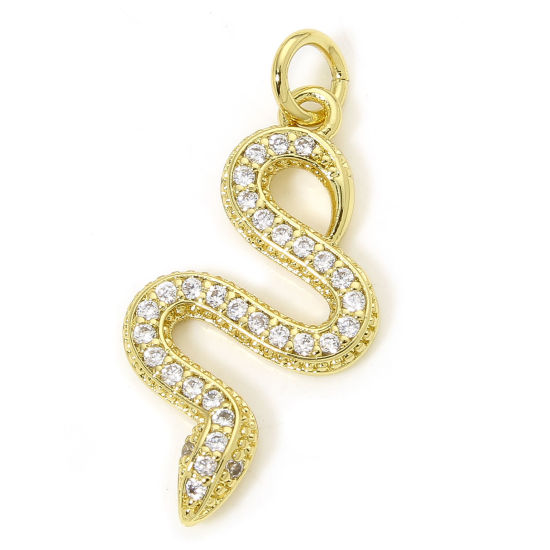 Bild von 1 Piece Eco-friendly Brass Charms 18K Real Gold Plated Snake Animal Micro Pave Clear Cubic Zirconia 26mm x 12mm