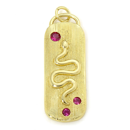 Bild von 1 Piece Eco-friendly Brass Pendants 18K Real Gold Plated Snake Animal Fuchsia Cubic Zirconia 3.5cm x 1.2cm