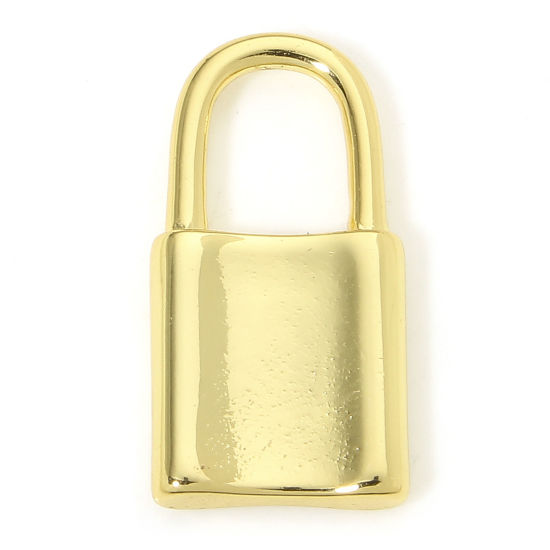 Picture of 1 Piece Eco-friendly Brass Charms 18K Real Gold Plated Lock 3D 20mm x 10.5mm