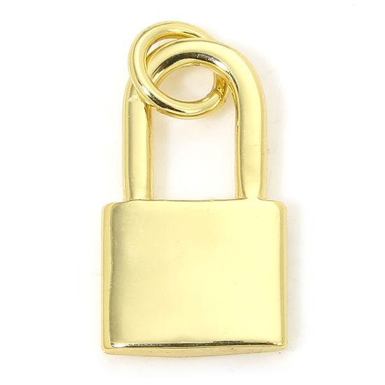 Picture of 1 Piece Eco-friendly Brass Charms 18K Real Gold Plated Lock 3D 17mm x 8mm