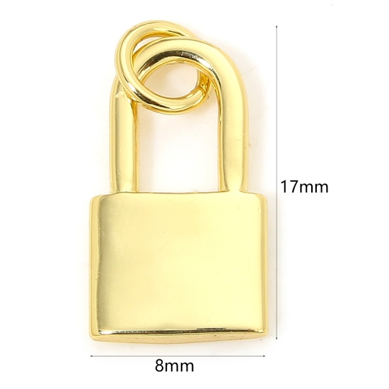 Bild von 1 Stück Umweltfreundlich Messing Charms 18K Echtgold plattiert Schloss 3D 17mm x 8mm