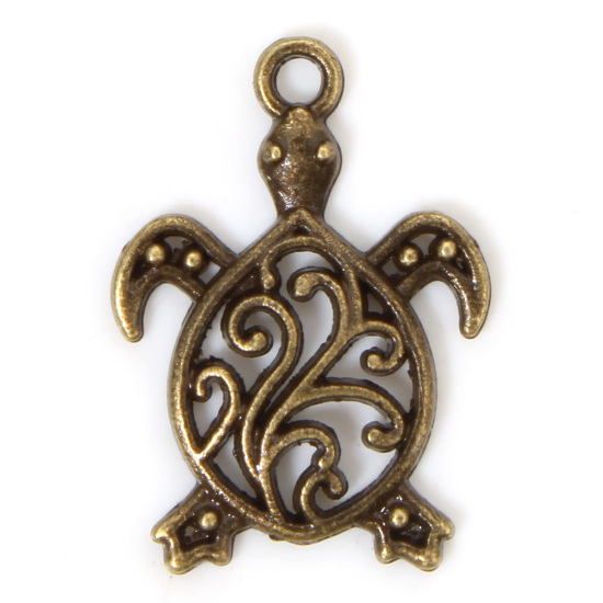 Изображение 50 PCs Zinc Based Alloy Ocean Jewelry Charms Antique Bronze Sea Turtle Animal Filigree 21mm x 15mm
