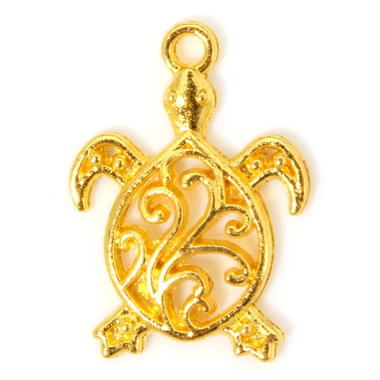 Image de 50 PCs Zinc Based Alloy Ocean Jewelry Charms Gold Plated Sea Turtle Animal Filigree 21mm x 15mm