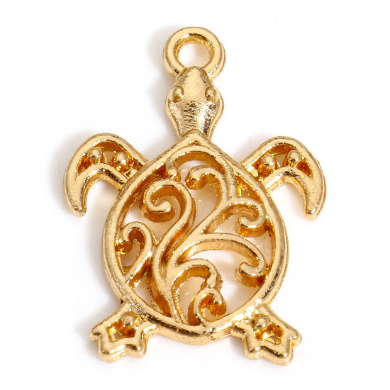 Image de 50 PCs Zinc Based Alloy Ocean Jewelry Charms KC Gold Plated Sea Turtle Animal Filigree 21mm x 15mm