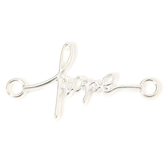 Picture of 50 PCs Zinc Based Alloy Positive Quotes Energy Connectors Charms Pendants Silver Plated English Vocabulary Message " Hope " 33mm x 17mm