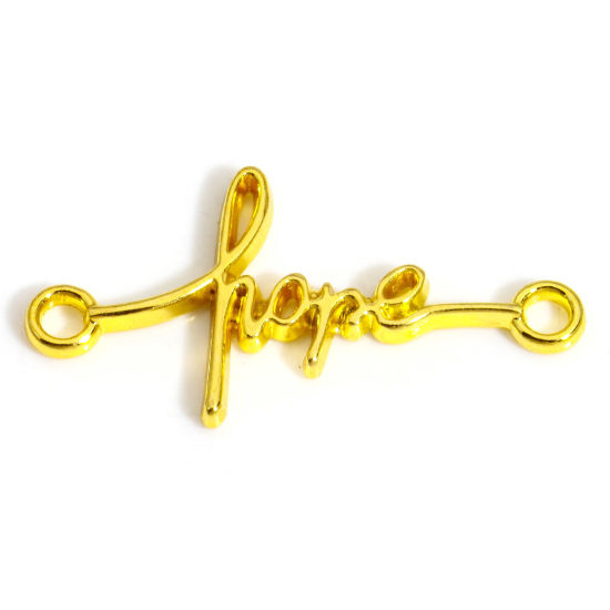 Picture of 50 PCs Zinc Based Alloy Positive Quotes Energy Connectors Charms Pendants Gold Plated English Vocabulary Message " Hope " 33mm x 17mm