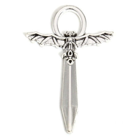 Picture of Zinc Based Alloy Halloween Pendants Multicolor Ankh Egyptian Cross Halloween Bat 5cm x 3.1cm