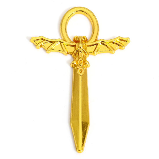 Image de 10 PCs Zinc Based Alloy Halloween Pendants Gold Plated Ankh Egyptian Cross Halloween Bat 5cm x 3.1cm