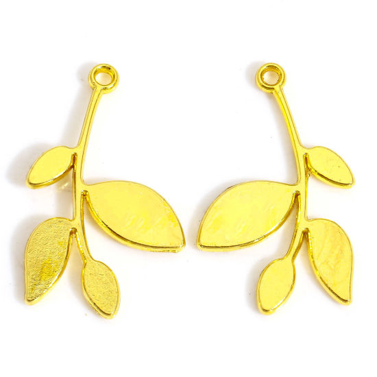 Picture of 50 PCs Zinc Based Alloy Charms Gold Plated Leaf 24mm x 15mm