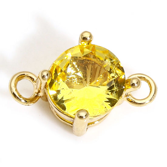 Image de 5 PCs Brass & Glass Connectors Charms Pendants Gold Plated Yellow Round 12mm x 8mm