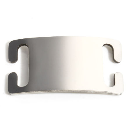 Picture of 2 PCs 304 Stainless Steel Pet ID Dog Collar Name Tag Blank Stamping Tags Connectors Charms Pendants Rectangle Silver Tone Mirror Polishing 4.5cm x 2.5cm