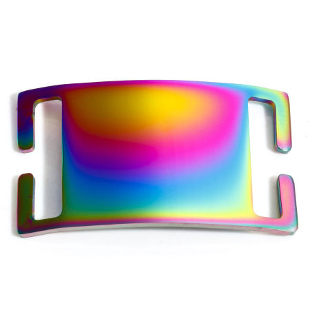 Picture of 2 PCs 304 Stainless Steel Pet ID Dog Collar Name Tag Blank Stamping Tags Connectors Charms Pendants Rectangle Rainbow Color Plated Mirror Polishing 5cm x 3cm