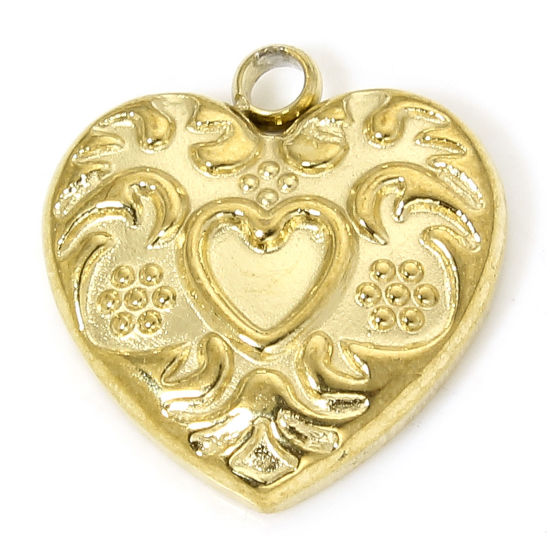 Image de 1 Piece Eco-friendly Vacuum Plating 304 Stainless Steel Valentine's Day Charms Gold Plated Heart Wave 13mm x 12.5mm