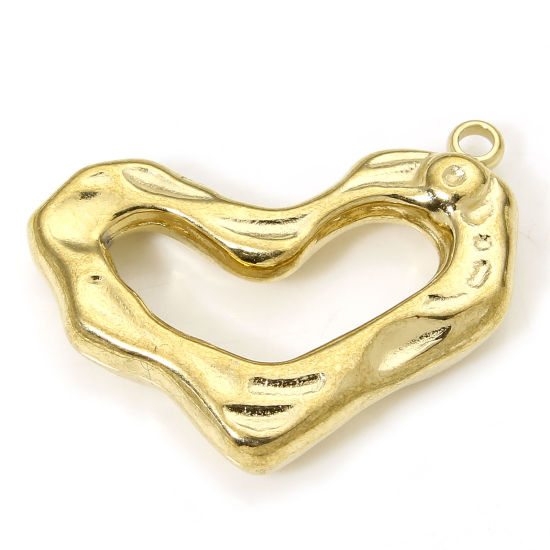 Picture of 1 Piece Eco-friendly Vacuum Plating 304 Stainless Steel Valentine's Day Charms Gold Plated Heart Wave 20.5mm x 15.5mm