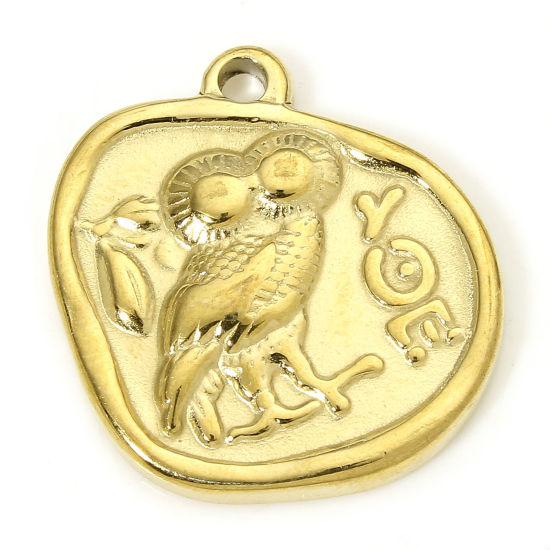 Picture of 1 Piece Eco-friendly Vacuum Plating 304 Stainless Steel Stylish Charms Gold Plated Irregular Owl 19mm x 19mm