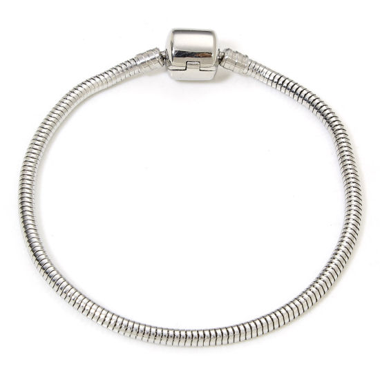 Picture of 1 Piece 304 Stainless Steel European Style Snake Chain Bracelets Silver Tone With Snap Clasp 19cm(7 4/8") long