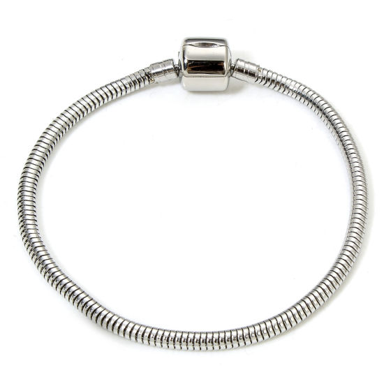 Picture of 1 Piece 304 Stainless Steel European Style Snake Chain Bracelets Silver Tone With Snap Clasp 23cm(9") long