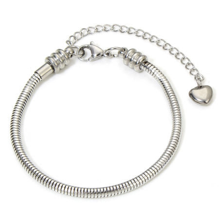 Picture of 1 Piece 304 Stainless Steel European Style Snake Chain Bracelets Silver Tone Can Be Screwed Off 17cm(6.7") long, Chain Size: 3mm