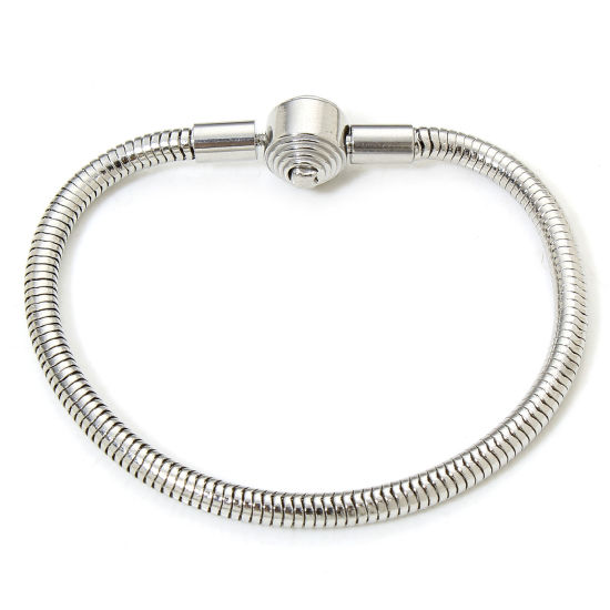 Image de 1 Pièce Bracelets au Style Européen en 304 Acier Inoxydable Chaîne Maille Serpent Argent Mat avec Fermoirs à Clip 16cm Long