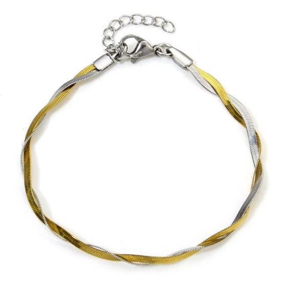 Immagine di 1 Pz 304 Acciaio Inossidabile Semplice Catena di Serpente Intrecciata Intrecciata Braccialetti Argento e Placcato Oro 18K 17.5cm Lunghezza