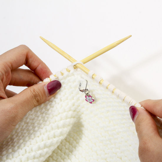 Изображение 1 Set ( 6 PCs/Set) Zinc Based Alloy & Iron Based Alloy Knitting Stitch Markers Earring Bag Charm Pendant Sakura Flower Silver Tone Multicolor Enamel 3cm