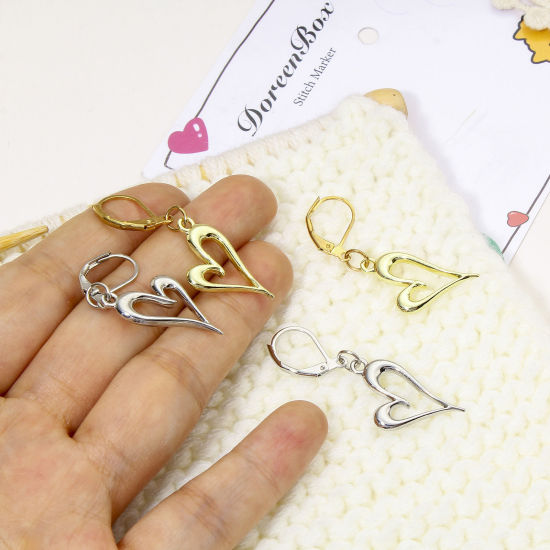 Bild von 1 Set ( 4 Stücke/Set) Zinklegierung + Legierung Stricken Stitch Markers Herz Vergoldet & Silberfarbe Hohl 4.2cm