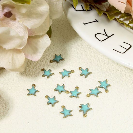10 PCs Brass Enamelled Sequins Charms Brass Color Lake Blue Star Fish Enamel 10.5mm x 9mm の画像