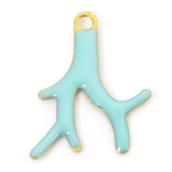 Immagine di 5 Pz Ottone Sequins Smaltati Ciondoli Colore di Ottone Lago Blu Corallo Smalto 15mm x 13mm