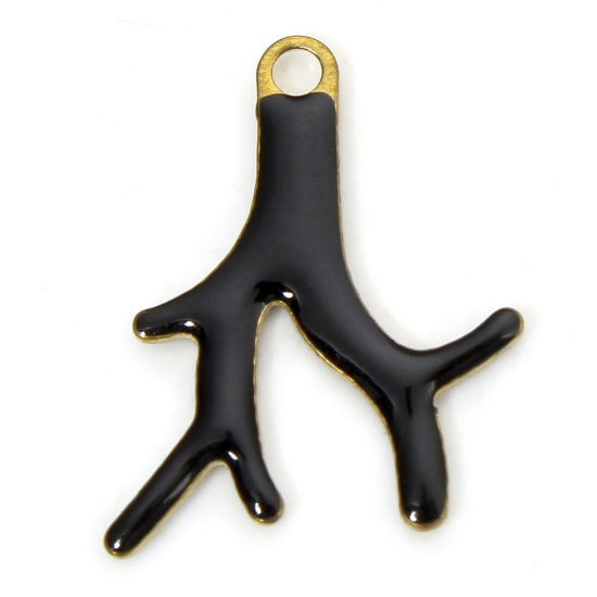 Immagine di 5 Pz Ottone Sequins Smaltati Ciondoli Colore di Ottone Nero Corallo Smalto 15mm x 13mm