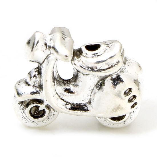 Immagine di 30 Pz Lega di Zinco Perline per la Creazione di Gioielli con Ciondoli Fai-da-te Argento Antico Motocicletta 3D Circa 16mm x 13mm, Foro:Circa 1.6mm