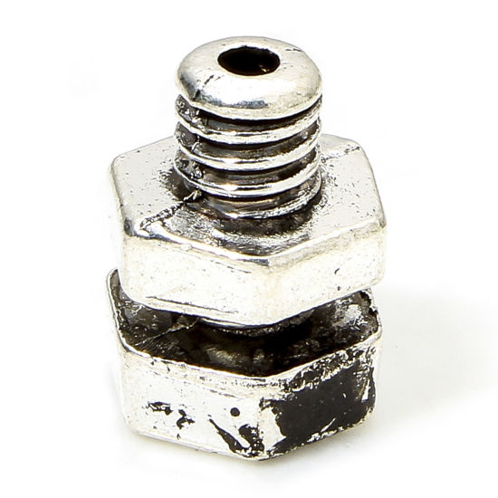 Immagine di 30 Pz Lega di Zinco Perline per la Creazione di Gioielli con Ciondoli Fai-da-te Argento Antico Vite 3D Circa 11.5mm x 9mm, Foro:Circa 1.5mm