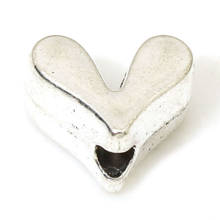 Picture of 30 PCs Zinc Based Alloy Spacer Beads For DIY Jewelry Making Antique Silver Color Heart About 8mm x 6.5mm, Hole: Approx 1.4mm