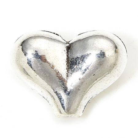 Picture of 30 PCs Zinc Based Alloy Valentine's Day Spacer Beads For DIY Jewelry Making Antique Silver Color Heart About 11mm x 8mm, Hole: Approx 1.2mm