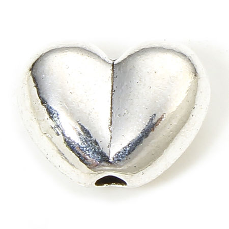 Bild von 30 Stück Zinklegierung Valentinstag Zwischenperlen Spacer Perlen für die DIY-Schmuckherstellung Antiksilber Herz ca. 10mm x 8mm, Loch:ca. 1.4mm