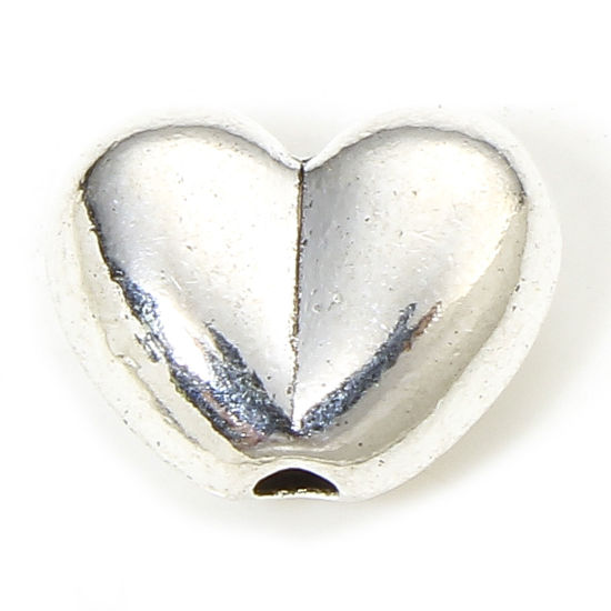 Image de 30 PCs Zinc Based Alloy Valentine's Day Spacer Beads For DIY Charm Jewelry Making Antique Silver Color Heart About 10mm x 8mm, Hole: Approx 1.4mm