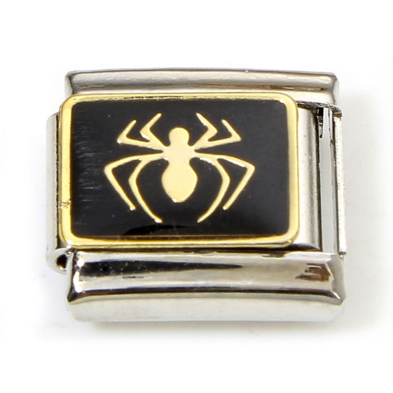 Imagen de 1 Unidad 304 Acero Inoxidable Halloween Charm Pulsera de Eslabones Italianos para Hacer Joyas DIY Tono de Plata Negro Halloween Araña Esmalte 10mm x 9mm
