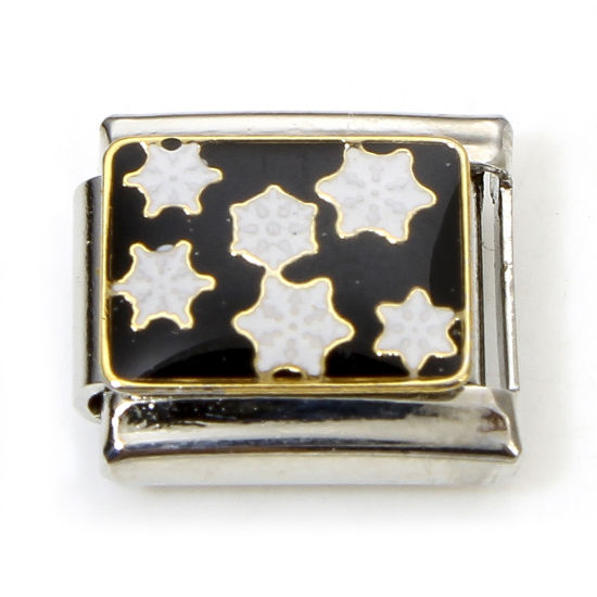 Imagen de 1 Unidad 304 Acero Inoxidable Halloween Charm Pulsera de Eslabones Italianos para Hacer Joyas DIY Tono de Plata Negro Copos de Nieve Esmalte 10mm x 9mm