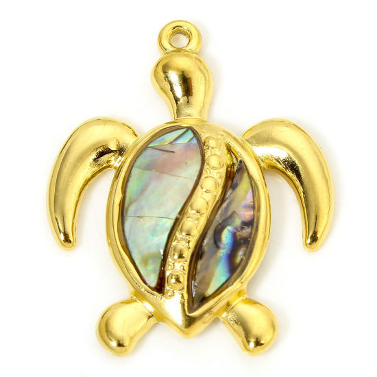 Image de 1 Pièce Pendentifs en 304 Acier Inoxydable & Coquille Placage sous Vide Bijoux d'Océan Tortue de Mer Doré 30.5mm x 24.5mm