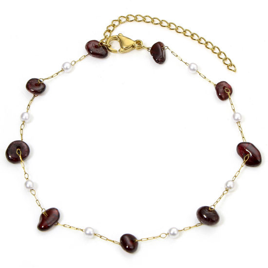 Picture of 1 Piece Eco-friendly PVD Vacuum Plating 304 Stainless Steel & Gemstone Link Cable Chain Anklet 18K Gold Plated Irregular 21cm(8 2/8") long