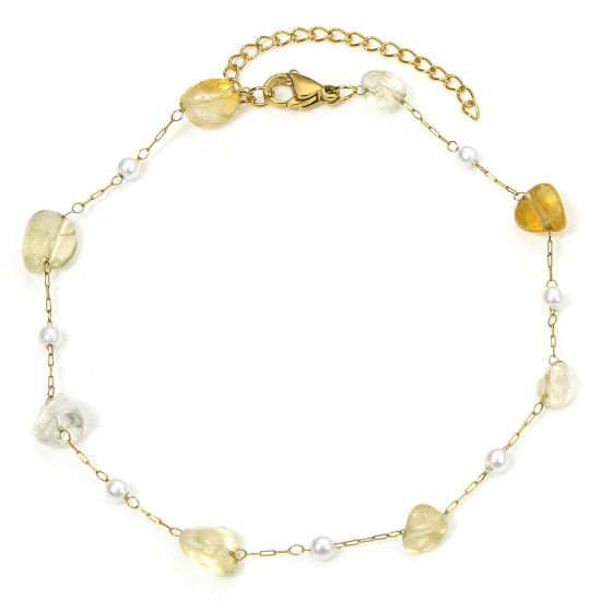 Picture of 1 Piece Eco-friendly PVD Vacuum Plating 304 Stainless Steel & Gemstone Link Cable Chain Anklet 18K Gold Plated Irregular 21cm(8 2/8") long