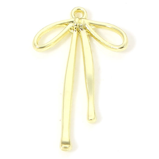 Imagen de 10 Unidades Zamak Ropa Colgantes Oro Claro Bowknot Hueco 3.3cm x 2cm