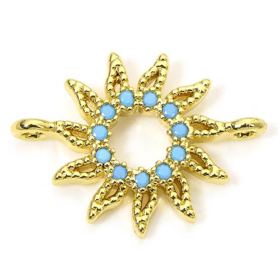 Image de 1 Piece Eco-friendly Brass Galaxy Connectors Charms Pendants 18K Real Gold Plated Sun Blue Rhinestone 20mm x 15mm