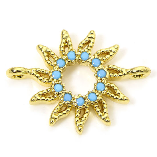 Изображение 1 Piece Eco-friendly Brass Galaxy Connectors Charms Pendants 18K Real Gold Plated Sun Blue Rhinestone 20mm x 15mm