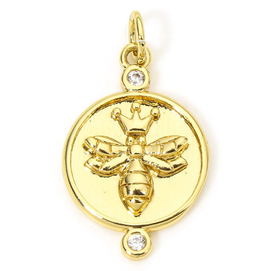 Image de 1 Piece Eco-friendly Brass Insect Charms 18K Real Gold Plated Bee Animal Clear Cubic Zirconia 25mm x 14mm