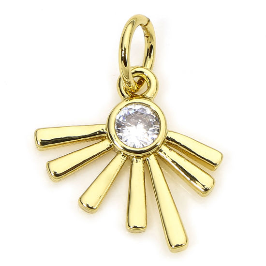 Изображение 1 Piece Eco-friendly Brass Galaxy Charms 18K Real Gold Plated Sun Rays Clear Cubic Zirconia 15mm x 12.5mm
